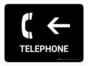 Telephone With Left Arrow Black Landscape - Wall Sign