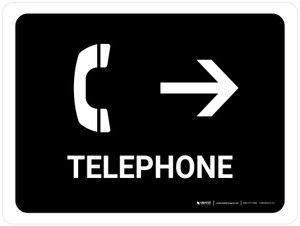 Telephone With Right Arrow Black Landscape - Wall Sign