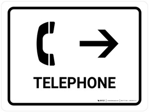 Telephone With Right Arrow White Landscape - Wall Sign