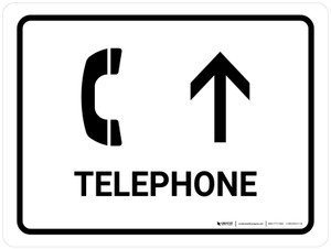 Telephone With Up Arrow White Landscape - Wall Sign