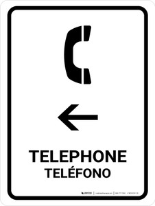 Telephone With Left Arrow White Bilingual Spanish Portrait - Wall Sign