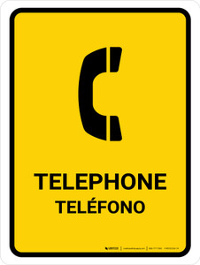 Telephone Yellow Bilingual Spanish Portrait - Wall Sign