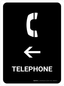 Telephone With Left Arrow Black Portrait - Wall Sign