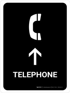 Telephone With Up Arrow Black Portrait - Wall Sign