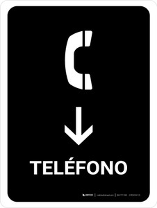 Telephone With Down Arrow Black Spanish Portrait - Wall Sign