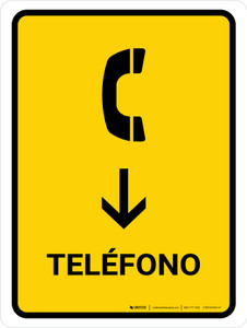 Telephone With Down Arrow Yellow Spanish Portrait - Wall Sign