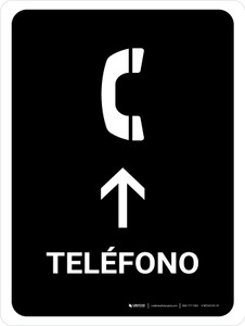 Telephone With Up Arrow Black Spanish Portrait - Wall Sign