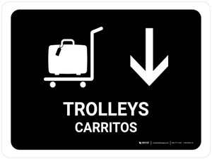 Trolleys With Down Arrow Black Bilingual Spanish Landscape - Wall Sign