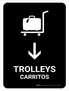 Trolleys With Down Arrow Black Bilingual Spanish Portrait - Wall Sign