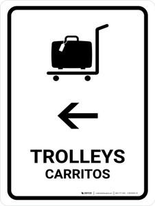 Trolleys With Left Arrow White Bilingual Spanish Portrait - Wall Sign