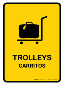 Trolleys Yellow Bilingual Spanish Portrait - Wall Sign