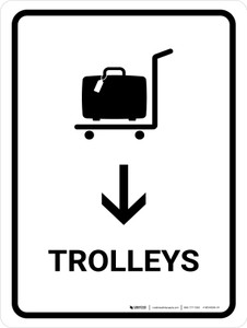 Trolleys With Down Arrow White Portrait - Wall Sign
