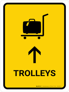 Trolleys With Up Arrow Yellow Portrait - Wall Sign