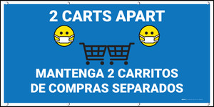 2 Carts Apart with Facemask Emojis Bilingual Spanish Blue - Banner