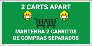 2 Carts Apart with Facemask Emojis Bilingual Spanish Green - Banner