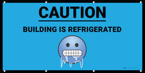 Caution Building is Refrigerated with Emoji Blue - Banner
