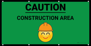 Caution Construction Area with Emoji Green - Banner