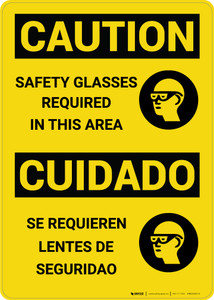 Caution: Safety Glasses Required in Area Bilingual Spanish - Wall Sign