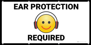 Ear Protection Required with Emojis White - Banner