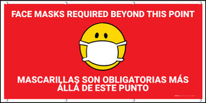 Face Masks Required Beyond This Point Red with Emojis - Banner