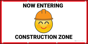 Now Entering Construction Zone Red with Emojis - Banner