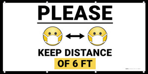 Please Keep a Distance of 6 ft Blue with Emojis - Banner