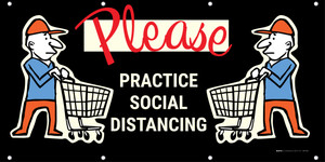 Please Practice Social Distancing with Emoji Shopper Black - Banner