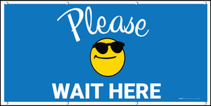 Please Wait Here with Sunglasses Emoji Blue - Banner