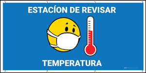 Temperature Check Station Spanish Blue with Emojis - Banner