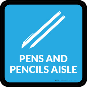 Pens and Pencils Aisle with Icon Square - Floor Sign