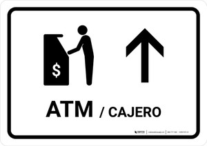 ATM With Up Arrow White Bilingual Spanish Landscape - Wall Sign