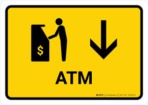 ATM With Down Arrow Yellow Landscape - Wall Sign