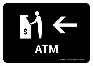 ATM With Left Arrow Black Landscape - Wall Sign