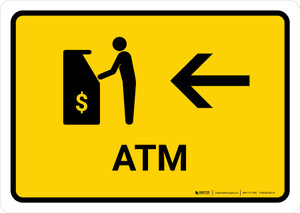 ATM With Left Arrow Yellow Landscape - Wall Sign