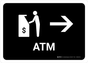 ATM With Right Arrow Black Landscape - Wall Sign