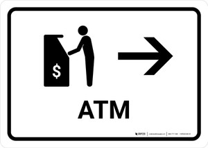 ATM With Right Arrow White Landscape - Wall Sign