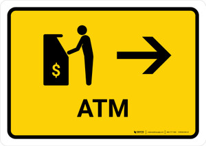 ATM With Right Arrow Yellow Landscape - Wall Sign