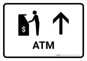 ATM With Up Arrow White Landscape - Wall Sign