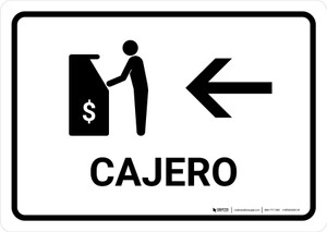 ATM With Left Arrow White Spanish Landscape - Wall Sign