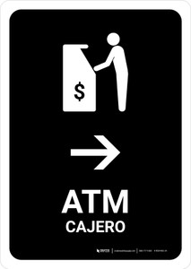 ATM With Right Arrow Black Bilingual Spanish Portrait - Wall Sign