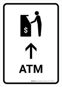 ATM With Up Arrow White Portrait - Wall Sign
