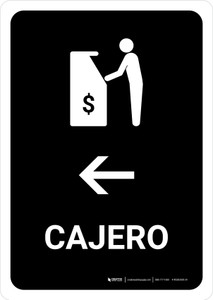 ATM With Left Arrow Black Spanish Portrait - Wall Sign