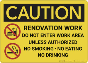 Caution: Renovation Work Do Not Enter No Drinking - Wall Sign
