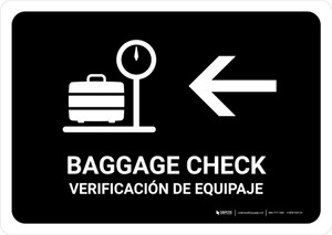 Baggage Check With Left Arrow Black Bilingual Spanish Landscape - Wall Sign