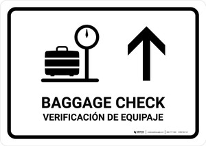 Baggage Check With Up Arrow White Bilingual Spanish Landscape - Wall Sign