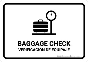 Baggage Check White Bilingual Spanish Landscape - Wall Sign