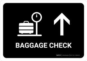 Baggage Check With Up Arrow Black Landscape - Wall Sign