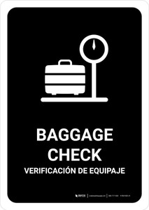 Baggage Check Black Bilingual Spanish Portrait - Wall Sign
