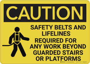 Caution: Safety Belts And Lifelines Required - Wall Sign