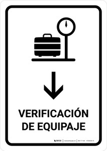 Baggage Check With Down Arrow White Spanish Portrait - Wall Sign